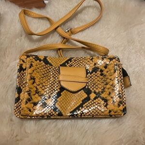 Yellow faux leather snakeskin crossbody convertible bag